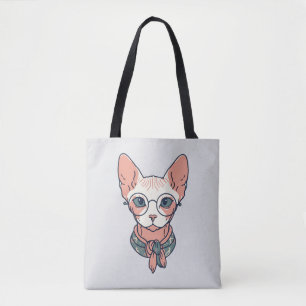 Tote Bag Chat Sphynx sans poils portant des lunettes