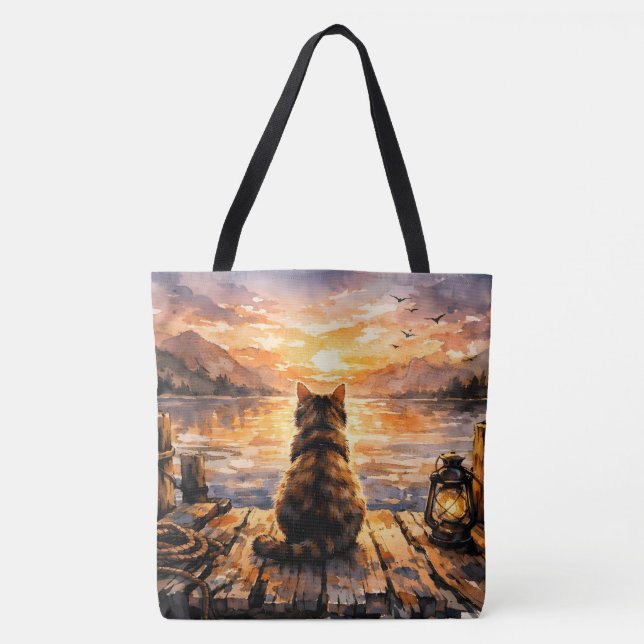 Tote Bag Chat sur le quai au coucher du soleil (Devant)