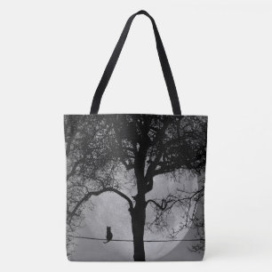 Tote Bag Chat sur une Pleine lune de fil