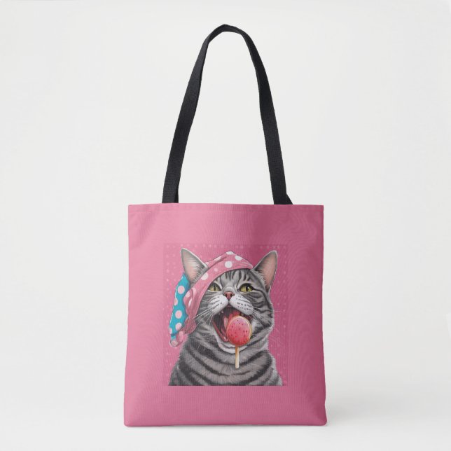 Tote Bag Chat tabby gris drôle d'été (Devant)