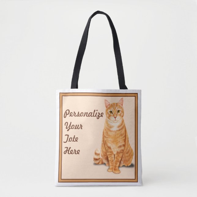 Tote Bag Chat Tabby Orange personnalisé (Devant)