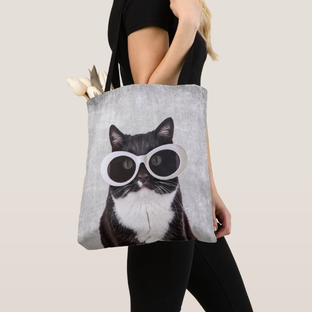 Tote Bag Chat tendance avec lunettes de soleil (De près)