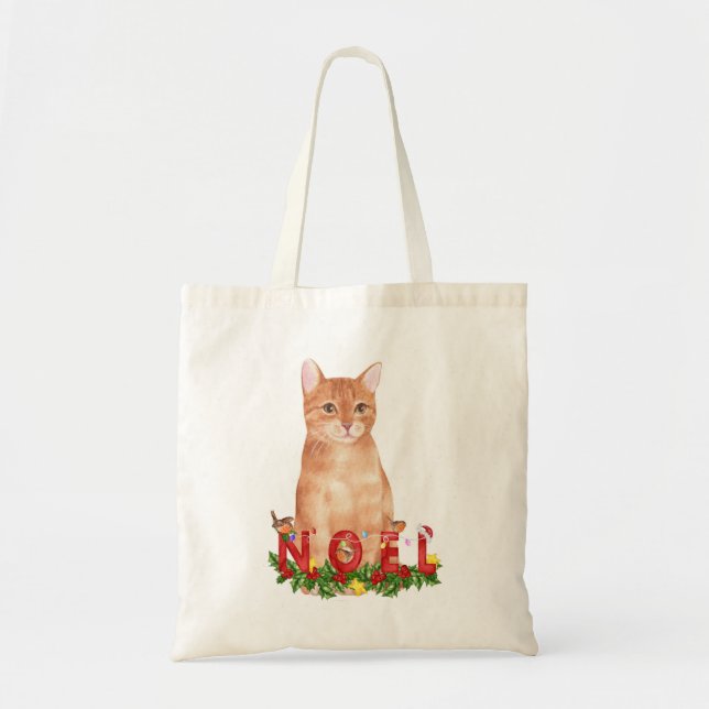 Tote Bag Chat tigré de Noël Aquarelle  (Devant)