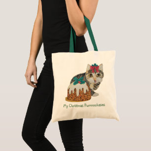Tote Bag chat tigré gris de chaton mignon léchant Noël d