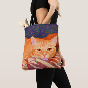 Tote Bag Chat tigré orange lumineux mignon drôle