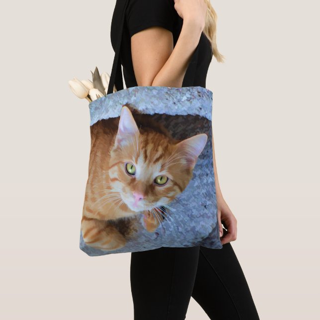 Tote Bag Chat tigré orange mignon de yeux verts (De près)
