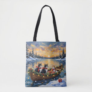 Tote Bag Chat Tuxedo Noël Bateau Fêtes