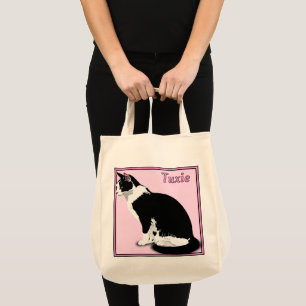 Tote Bag Chat Tuxedo noir et blanc Épicerie personnalisée