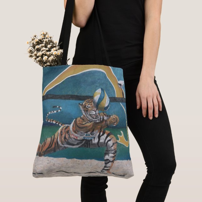 Tote Bag Chat Warrior Jouer Beach Volleyball Graphisme Four (De près)