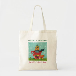 Tote Bag Chat Whimsical assis dans un thé Noël