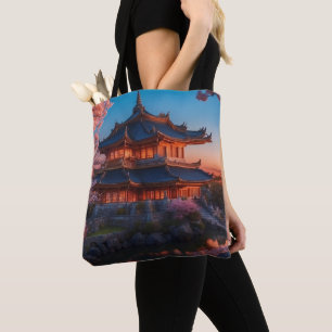 Tote Bag Château asiatique du coucher de soleil sur le jard