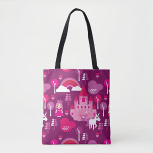 Tote Bag château de princesse et arc-en-ciel de licorne