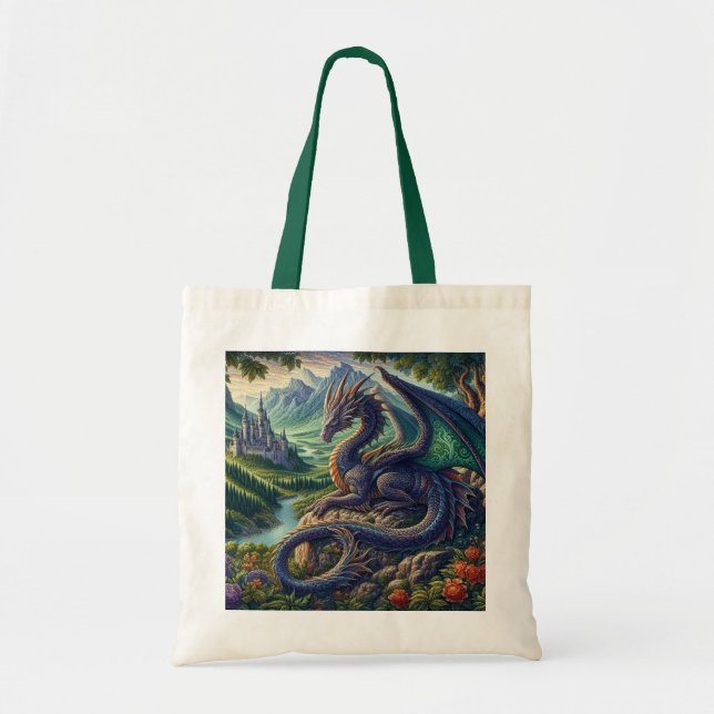 Tote Bag Château du Dragon médiéval coloré (Devant)