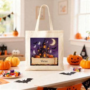 Tote Bag Château Hanté Halloween Enfants Trick or Treat 