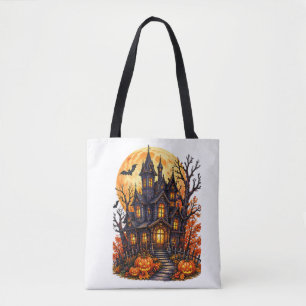 Tote Bag Château Hanté Halloween Pleine Lune