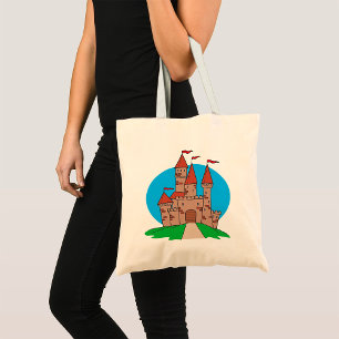 Tote Bag Château médiéval sur une colline avec des drapeaux