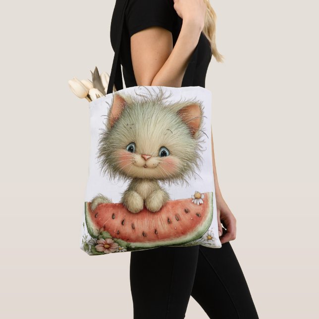 TOTE BAG CHATON ADORABLE ET EXCENTRIQUE THÈME ÉTÉ (De près)