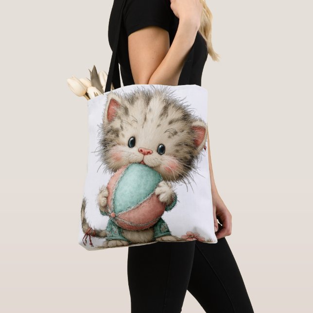 TOTE BAG CHATON ADORABLE ET EXCENTRIQUE THÈME ÉTÉ (De près)