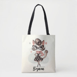 Tote Bag Chaton Féminin Rétro Vintage Avec Lunettes à Yeux 