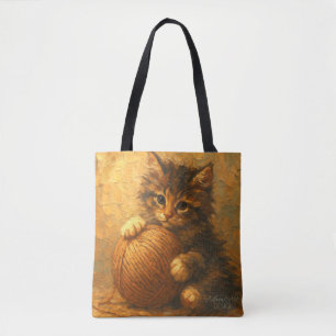 Tote Bag Chaton Fluffy avec Balle de Fils – Impressionniste