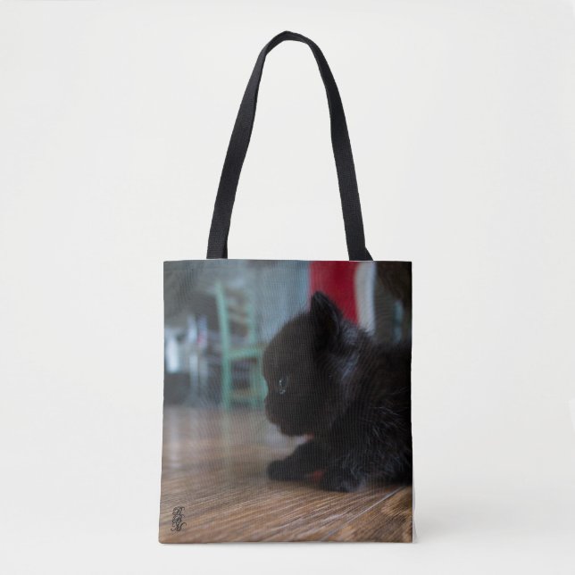 Tote Bag Chaton noir de près (Devant)