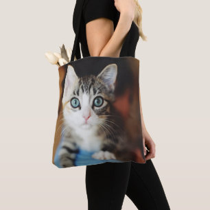 Tote Bag Chaton observé par bleu lumineux