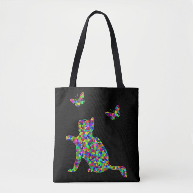 Tote Bag Chaton Prismatique Jouant avec des Papillons (Devant)