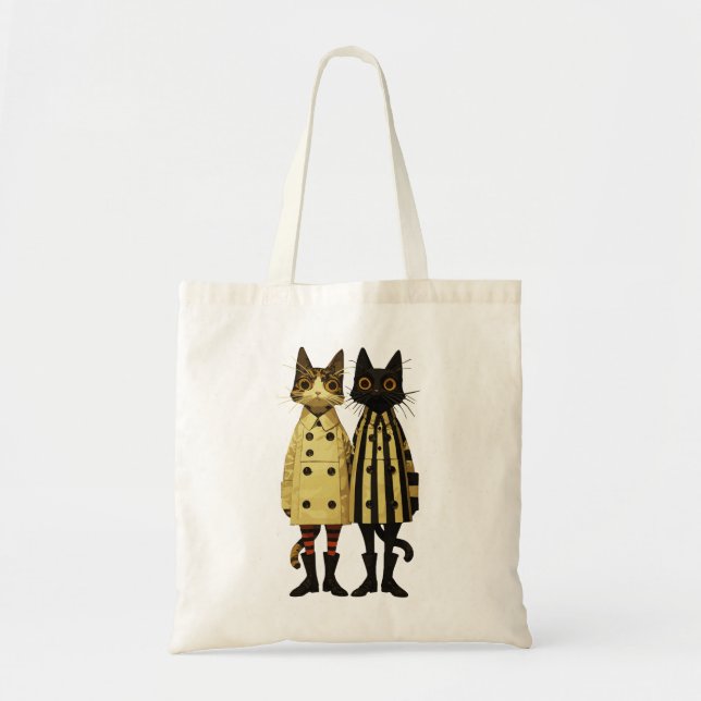 Tote Bag Chatons à la Mode – Chat Original en Manteaux et B (Devant)