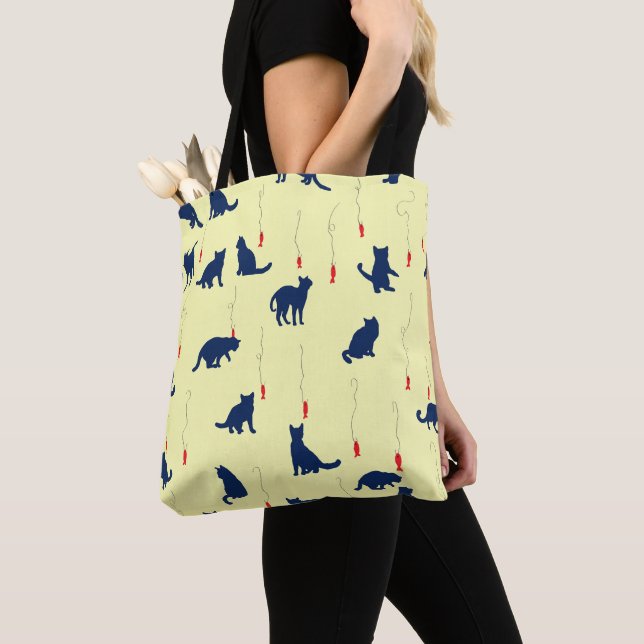 Tote Bag Chatons bleus et poissons rouges (De près)