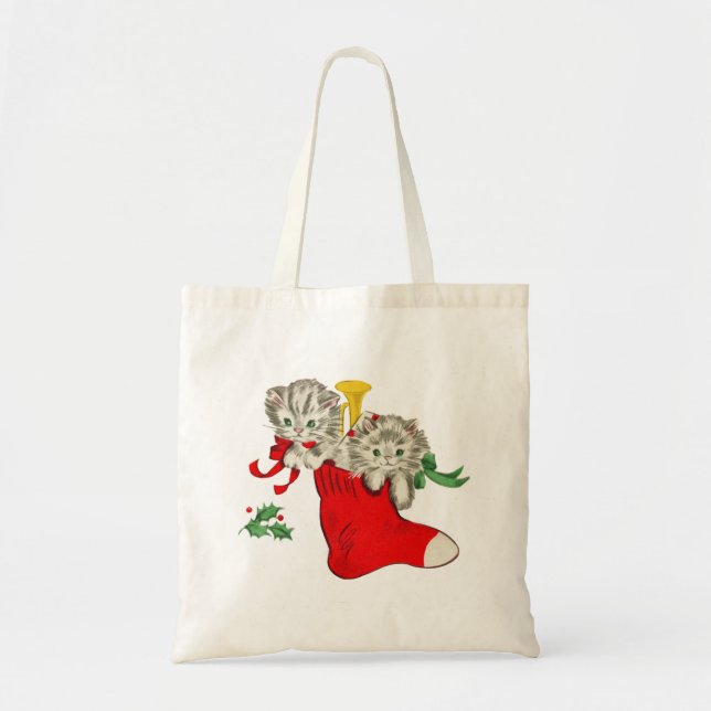 Tote Bag Chatons rétro pour Noël (Devant)