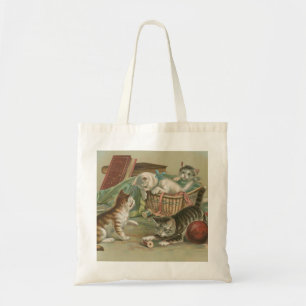 Tote Bag Chatons victoriens vintage jouant dans un panier à