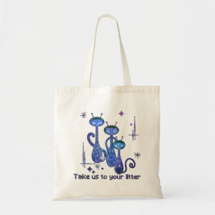 Tote Bag Chats Aliens amusants Emmenez-Nous Sur Votre Lit