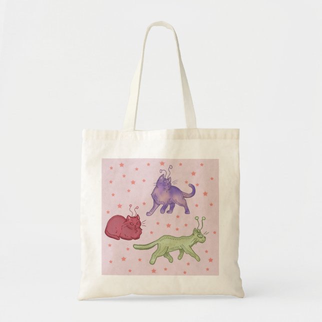 Tote Bag Chats Aliens Espace Fantaisiste Chat Drôle Sci-Fi (Devant)