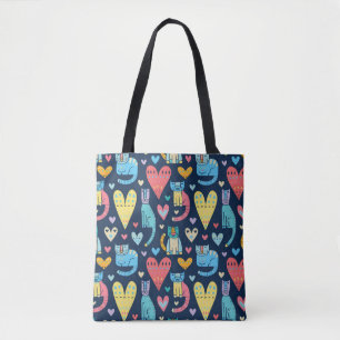 Tote Bag Chats Amour : Coloré Vintage sans fil