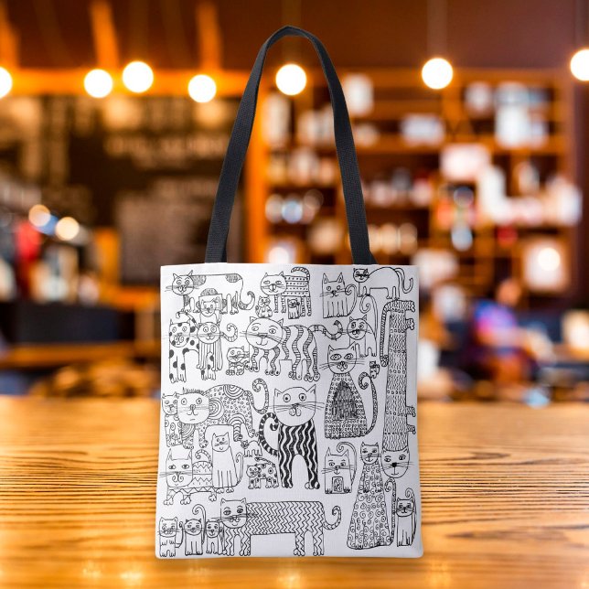 Tote Bag Chats amusant noir et blanc main dessinée art (Créateur téléchargé)