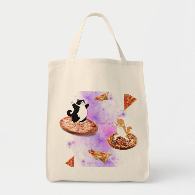 Tote Bag Chats amusants faisant de la pizza dans l'espace (Devant)
