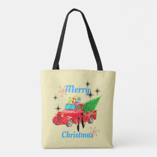 Tote Bag Chats Arbre de Noël Retro Red Truck