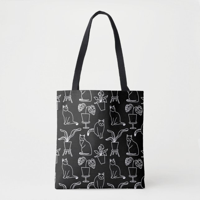 Tote Bag Chats blancs en noir (Devant)