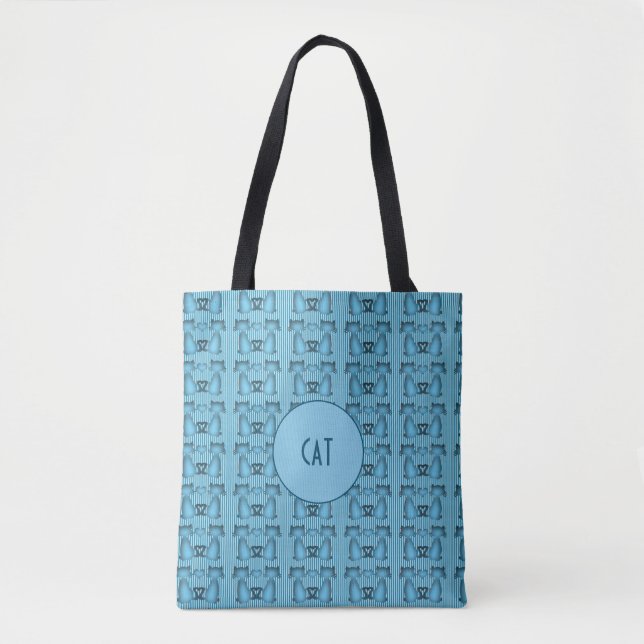 Tote Bag Chats Bleus Motif à bande hypnotique Monogramme Sp (Devant)
