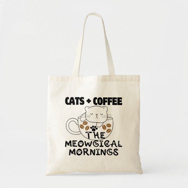 Tote Bag Chats + Café = Matins Meowgical.w (Devant)