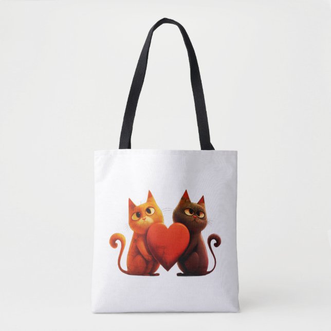 Tote Bag Chats, Coeur, animal (Devant)