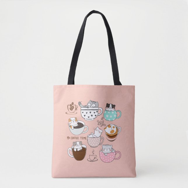 Tote Bag Chats dans des tasses à café (Devant)