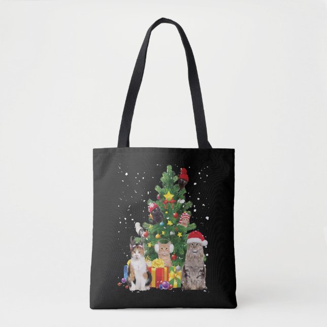 Tote Bag chats d'arbre de noël - chatte chandail de noël (Devant)