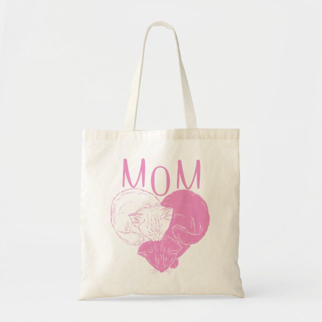 Tote Bag Chats de coeur MOM rose (Devant)