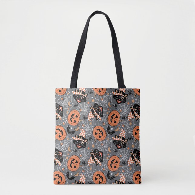 Tote Bag Chats d'Halloween vintages et Motifs Citrouille (Devant)