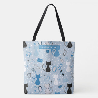 Tote Bag Chats du coeur bleu du milieu du siècle