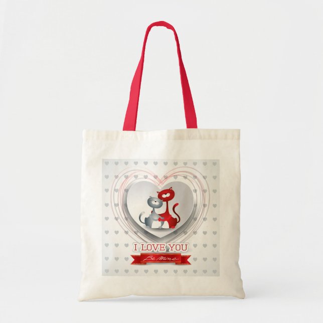 Tote Bag Chats en amour avec coeur (Devant)
