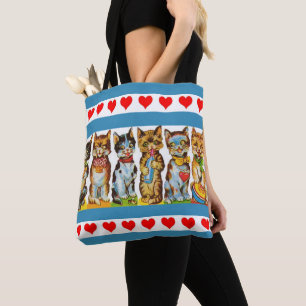 Tote Bag chats et coeurs heureux imprimer