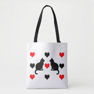 Tote Bag Chats et motifs de coeur