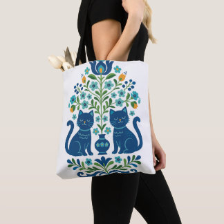 Tote Bag Chats folkloriques bleus – Conception fantaisiste